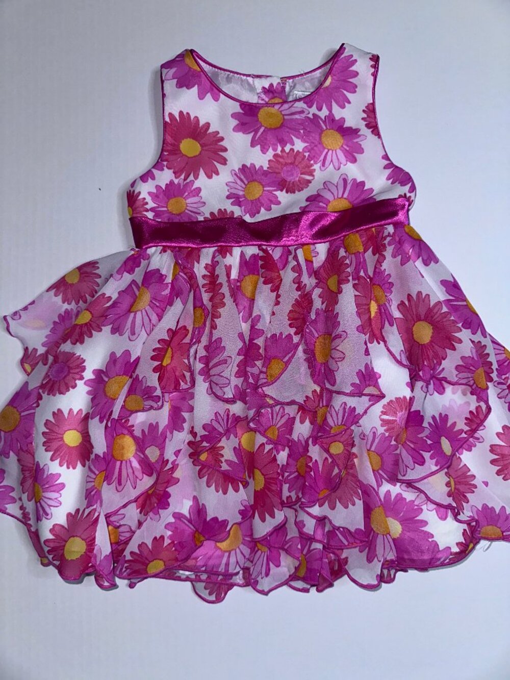 Toddler Girl Pink and White Dress 3T Silky w/ Flowers Youngland layers! #606